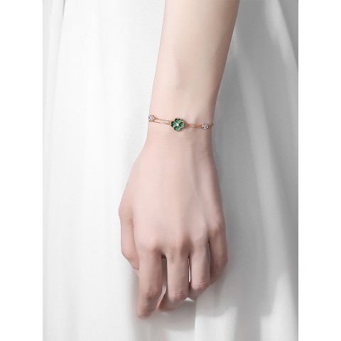 18k gold double-layer four-leaf clover bracelet for girls malachite bracelet SLK556 consultation discount