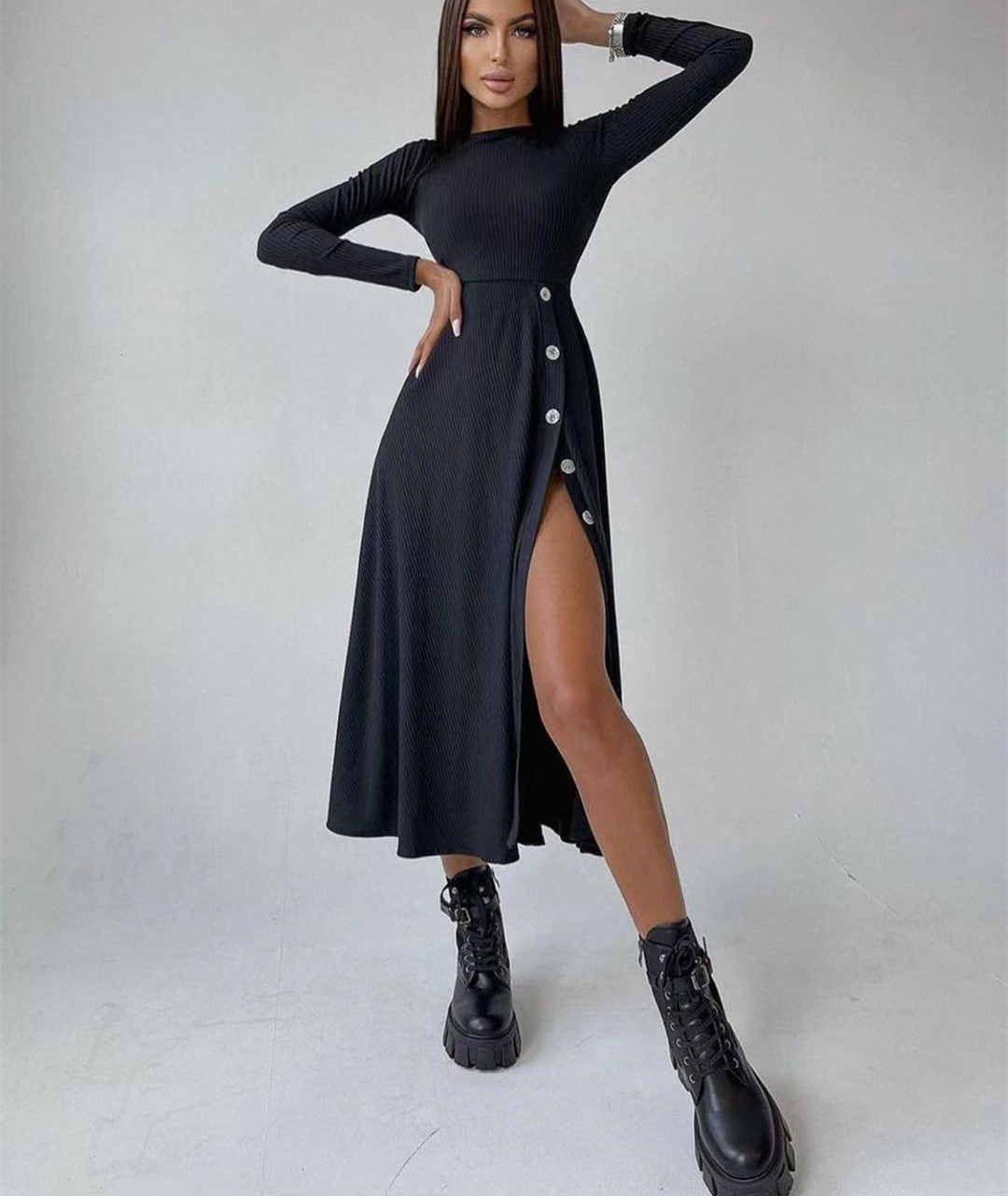 INS2023 Foreign Trade European and American wind autumn and winter new irregular sexy split bag hip high waist mid -long skirt dress