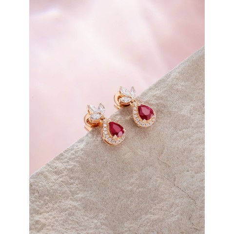 Ruby Diamond Earrings 18k CH035 (main stone 0.594ct diamond 0.287ct 18K ruby ​​Total weight 1.84g)