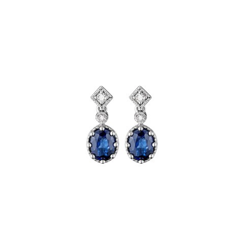 Sapphire Diamond Earrings 18K Gold CH034 (main stone 0.92ct Diamond 0.05ct 18K Sapphire Total Weight 2.37g)