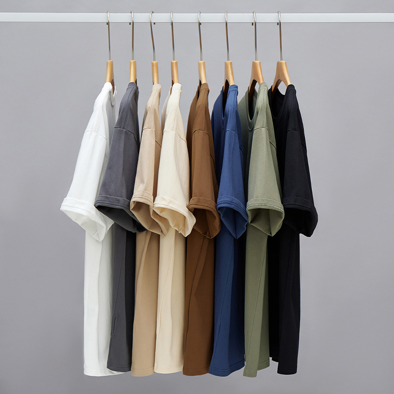 240G double yarn heavy pure cotton solid color short sleeve T-shirt white men and women couple pure black half sleeve clothes plus size men's clothing G