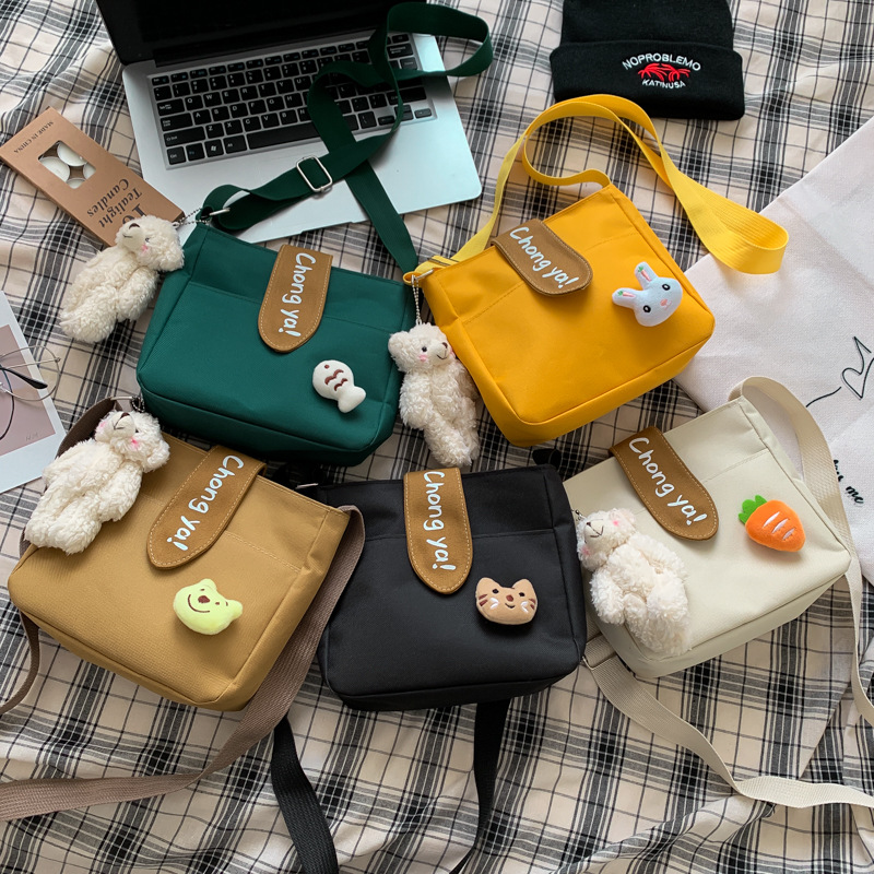 Summer new canvas bag Ladies Korean style girl's shoulder bag Ins crossbody small square bag cute girl bag