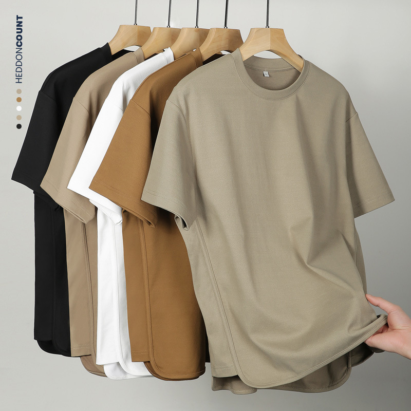 Dengjue men's large color heavy drop shoulder 230g American sports casual loose split fashion brand short sleeve T-shirt men