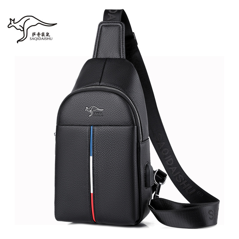Saatchi Kangaroo New Men's Puleather Chest Bag Business Office USB Charging Crossbody Bag Casual Crossbody Bag