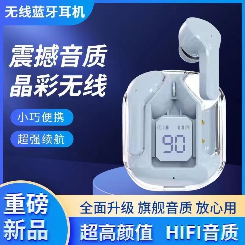 Bluetooth headset ultra-long standby 2024 wireless new transparent digital display in-ear Android sports universal earplugs