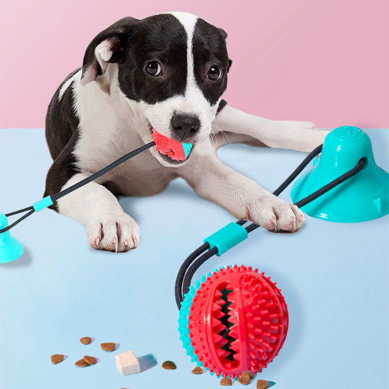 Cross-border dog rubber molars bite-resistant ball with rope suction cup tooth cleaning leakage food device dog bite glue dog toy supplies