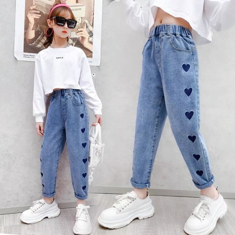 Children's clothing wholesale girl denim trousers spring and autumn style of children's Western style, representing elder children casual children's pants scattered in hair