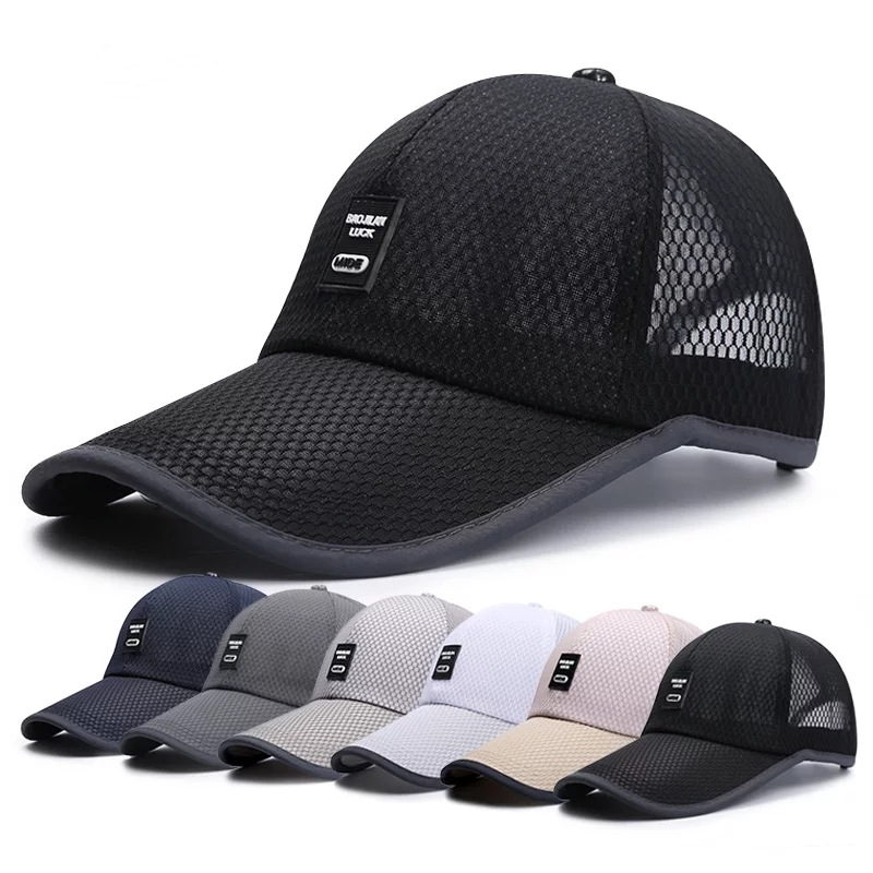 Hat summer men's new extended brim baseball cap outdoor fishing sunscreen mesh breathable sun hat wholesale