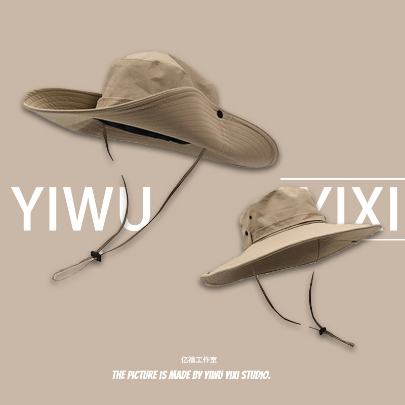 Western Denim big brim drawstring fisherman hat female summer sun protection travel sports fashion outdoor fishing hat men