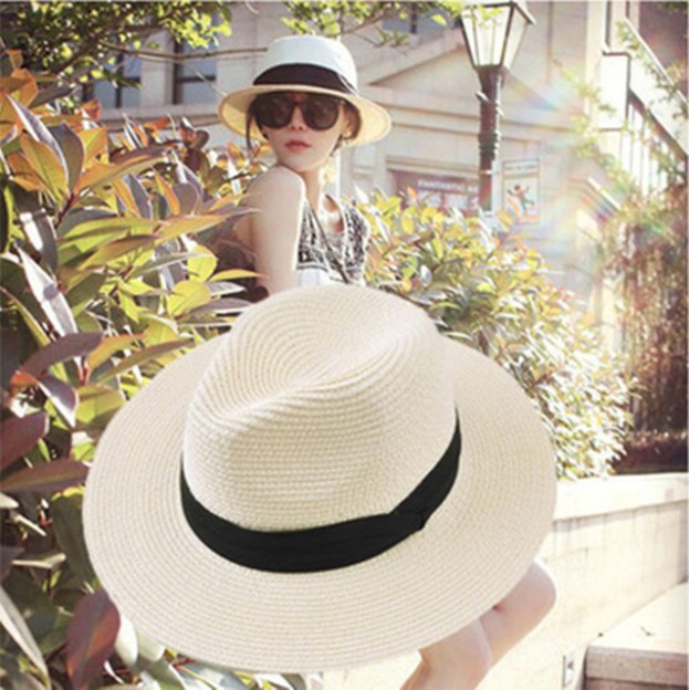 Korean White Straw Hat Sunscreen Hat Women's Summer British Top Hat Korean Style Travel All-match Fashionable Beach Hat