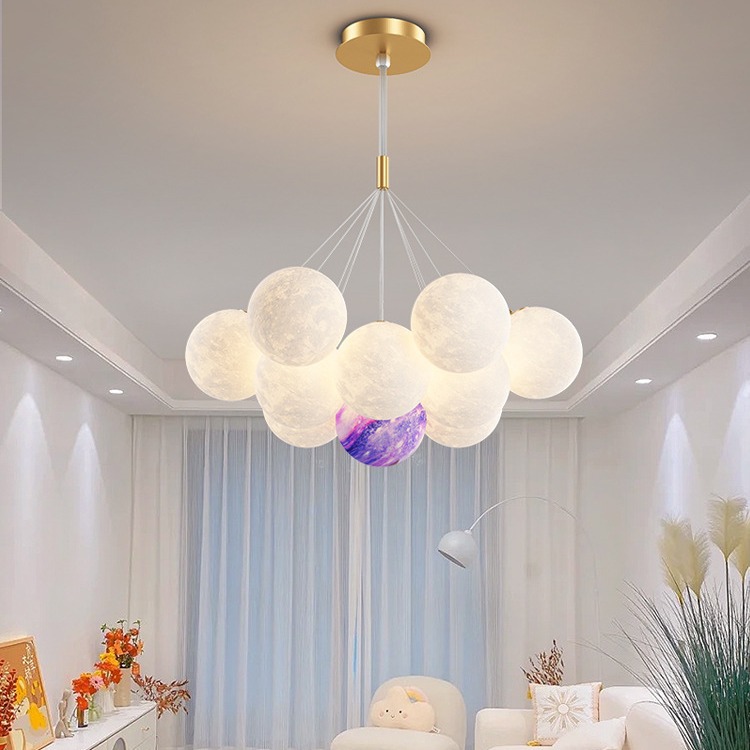 Nordic Living Room Chandelier 2023 New Internet Red Cream Bubble Chandelier Children's Room Bedroom Dining Room Moon Lamps