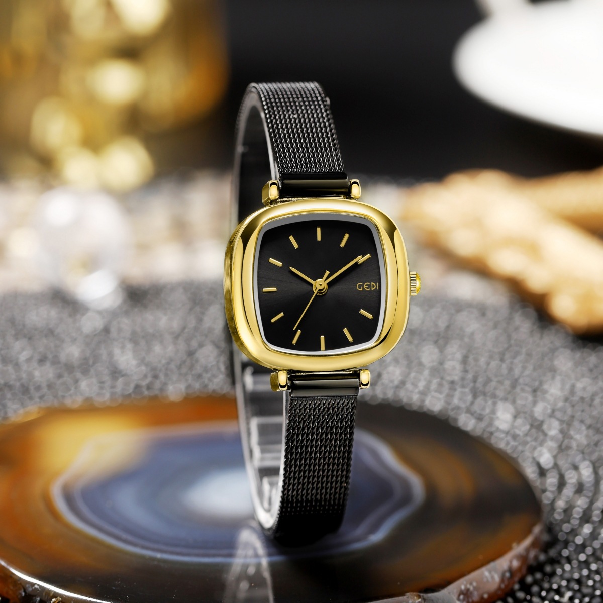 Gedi simple Korean style casual women's watch mesh strap high-grade quartz watch waterproof small square sugar Women's Watch