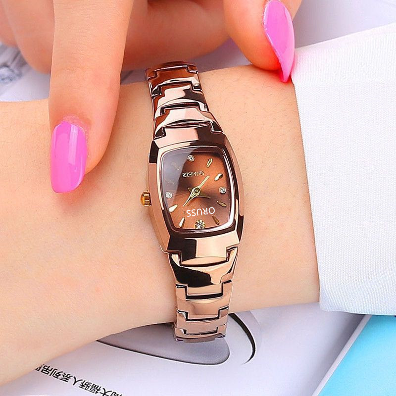 A generation of hair ladies watch coffee golden luminous waterproof steel band fashion student watch square quartz women's watch