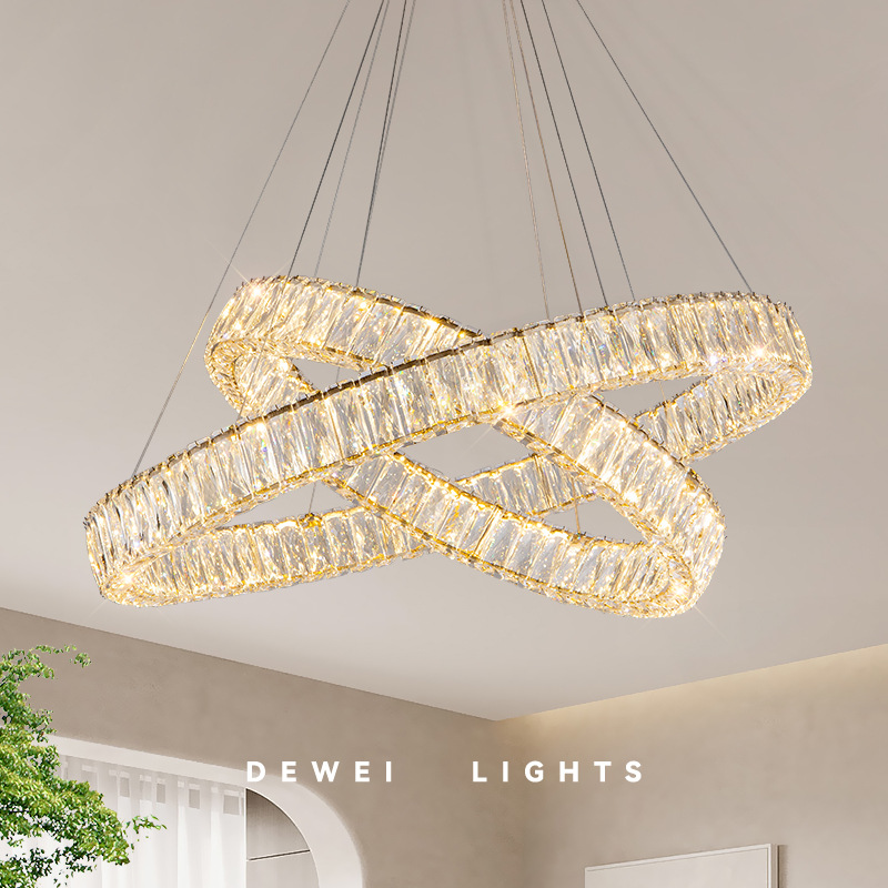 Light luxury crystal living room chandelier villa bedroom dining room Hall duplex modern simple atmosphere staircase LED lamps