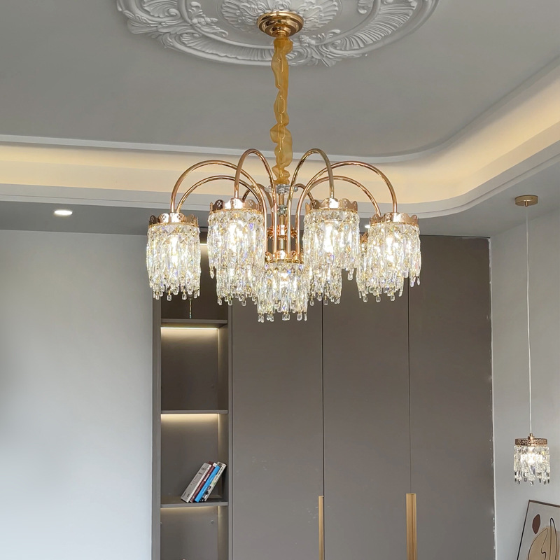 French Style Chandelier Living Room Light Luxury Middle Ancient New Light Luxury Atmospheric Dining Room Lamp Zhongshan Lamps Master Bedroom Crystal Chandelier