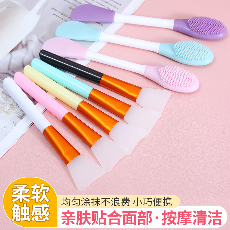 Factory double-headed dual-purpose silicone mask brush adjustable mask makeup brush portable mask stick wholesale LOGO