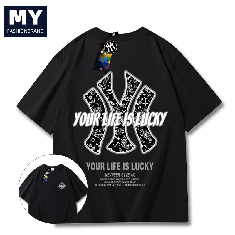 MY Trendy brand men's summer new men's double-sided printed trendy short sleeve fashion all-match couple casual T-shirt