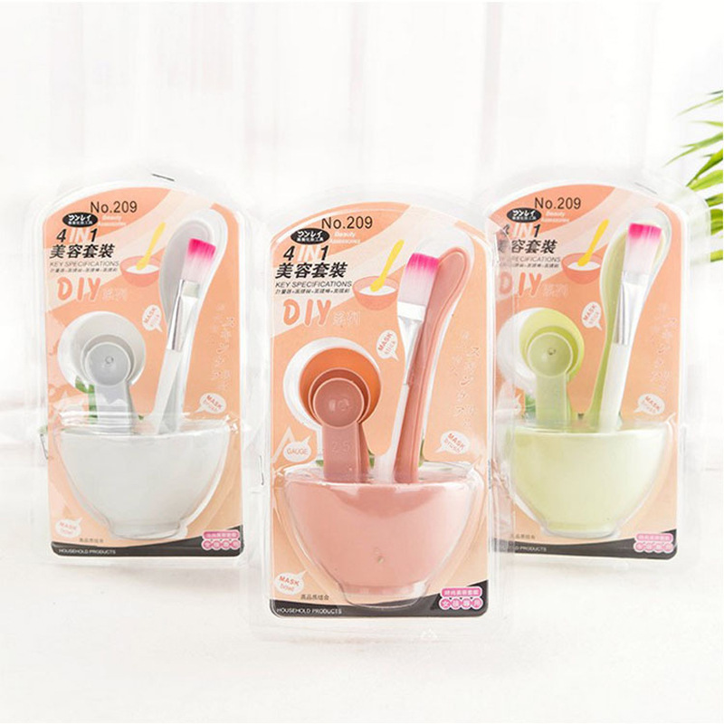Korean Style Women's DIY Beauty Tools Stick Brush Measuring Spoon Makeup Mask Bowl Four-piece Beauty Makeup Set