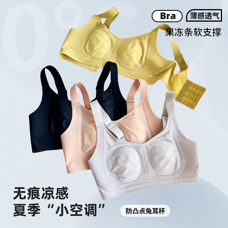 Spring and Summer YX5543 seamless nude fixed cup jelly strip underwear women's plus size thin big chest small bra