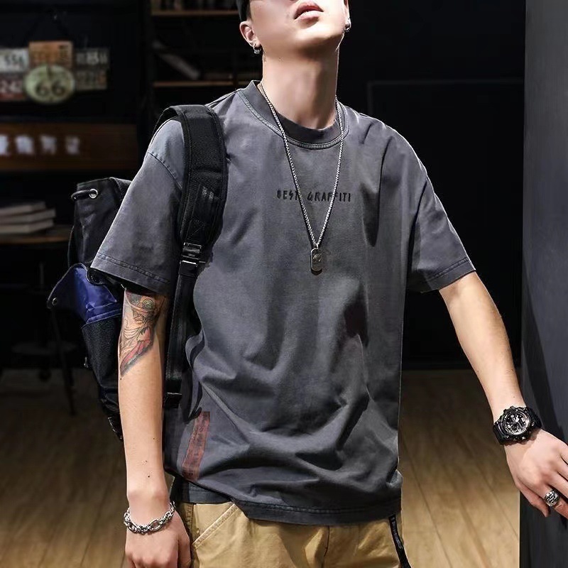 Men's Spring and Summer Loose Cotton T-shirt All-match Men's Summer Breathable Round Neck Short-sleeved Simple Short-sleeved Top T-shirt