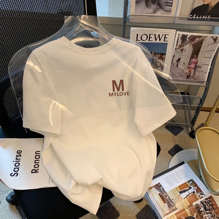 Men's T-shirt Fashion Teenager Pure White Crewneck Top Printed All-match Casual Retro Top Couple Dress Same Style