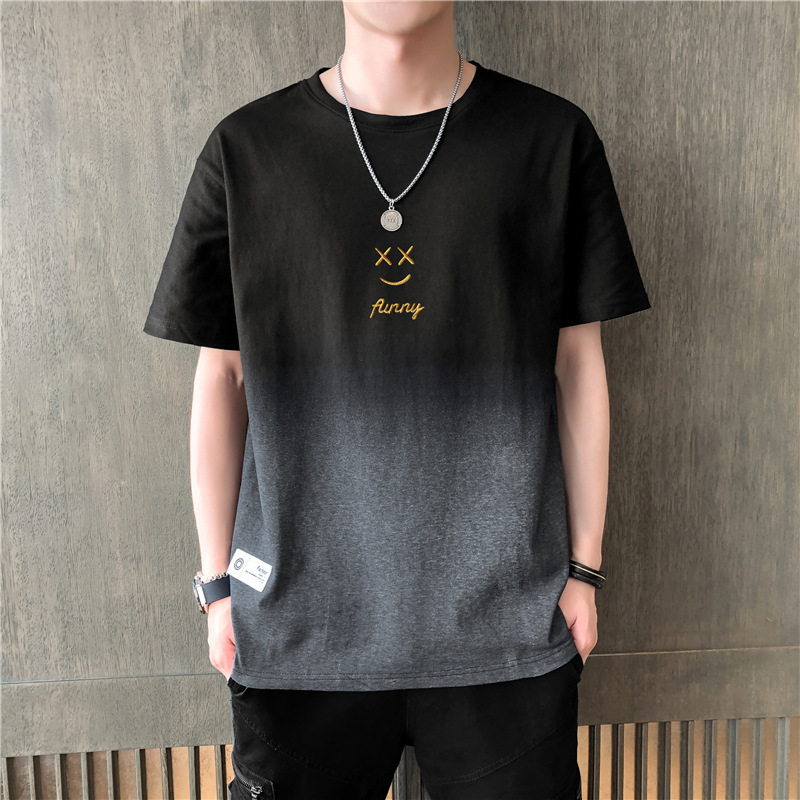 Men's Summer Trendy All-match Short-sleeved T-shirt Gradient Clothes Cotton Loose Half-sleeved Men's Top Trendy T-shirt