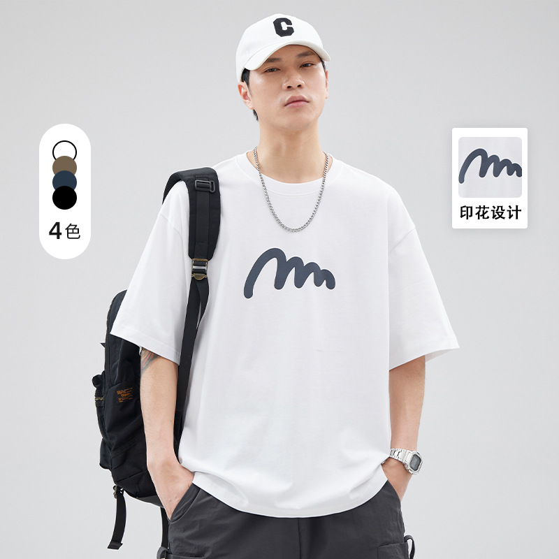 Yezhi Men's 2024 Summer New Short-sleeved T-shirt Men's Trendy Brand Printed Loose Couple's High Street Simple T-shirt